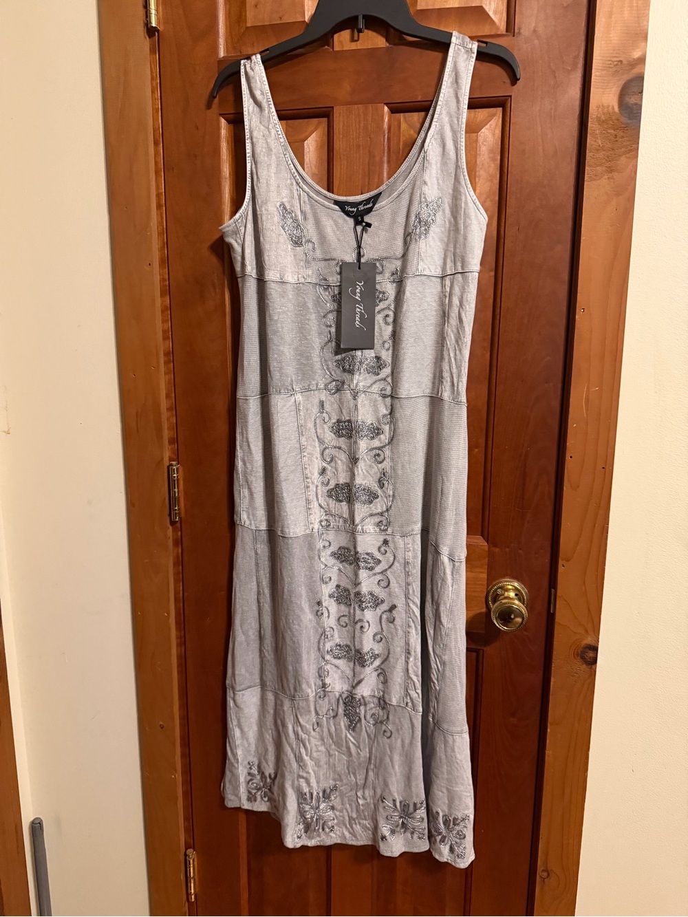 Young Threads Gray Sleeveless Maxi Dress with Embroidered Center Panel